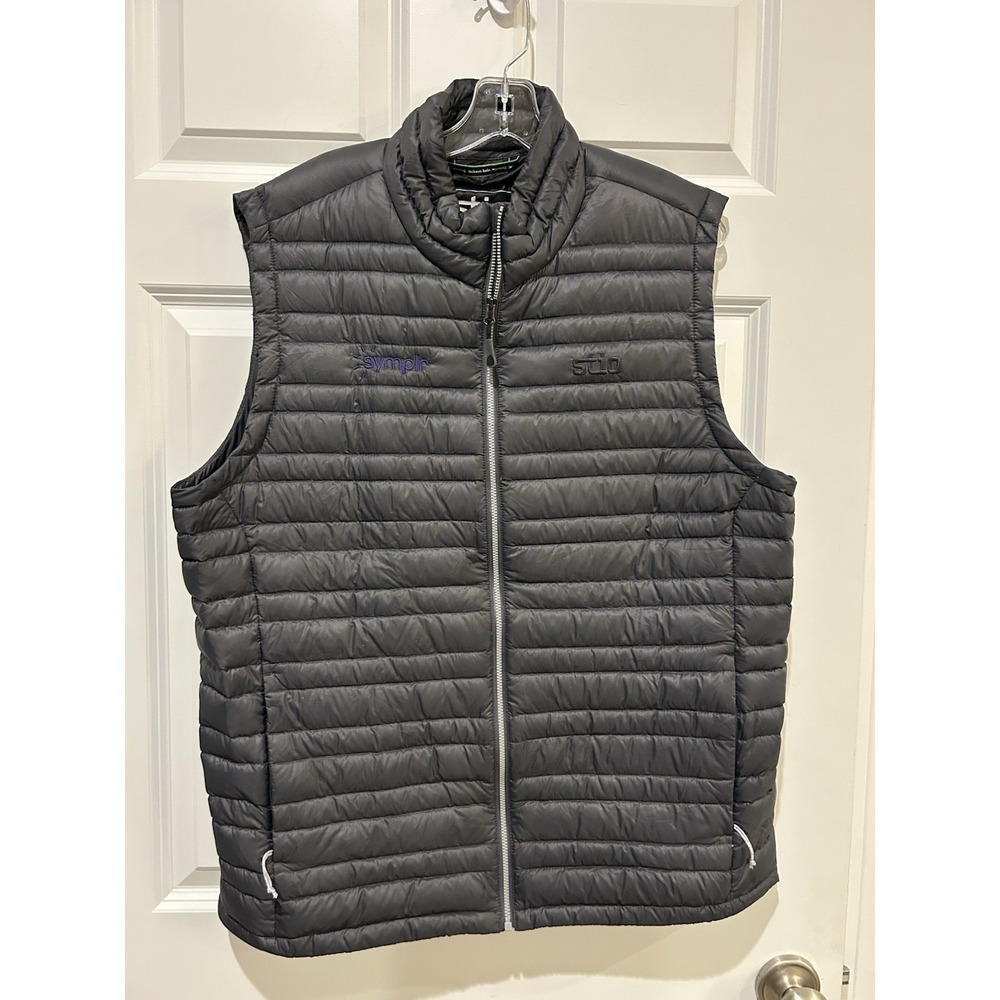 Stio Men's L Pinion Down Vest Magnet Gray 800-Fill Pertex Quantum Corp Logo EUC